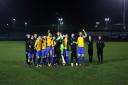 The Ghosts celebrate clinching a final date at Carrow Road after winning a penalty dshoot-out against Harleston. Picture: Fakenham FC