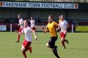 Kyle Plumb gives chase for Fakenham during Saturday's home defeat against Stanway Rovers. Picture: Tony Miles