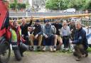 The Coastal Exploration Company team celebrate arriving at Pulls Ferry to deliver local produce from Wells to Jarrold. From left, Richard Jennings, Sarah Tribe, Henry Chamberlain, Charlie Hodson, Colin Howell, Safron Howell, Nick Stokes and Mark Watson