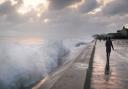 Waves crash against the defences at Walcott, but the risk of a sea change has subsided. Picture: ANTONY KELLY