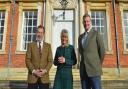 National Farmers' Union president Minette Batters (centre) pictured at Raynham Hall with the Marquess Townshend (left) and his son Thomas, Viscount Raynham (right)