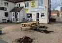 A group of six vandals, captured on CCTV, were seen lifting a plant pot above their heads before smashing it on the ground outside Norski Noo's Gallery on Georges Road, Dereham at 8.45pm on Wednesday, April 13.