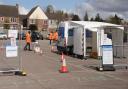 The new drive-in Covid testing centre in the Cherry Tree car park at Dereham.