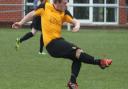 Fakenham Town reserve team player Johnny Lane fires a shot at goal during the Ghost second-string's 0-0 draw on Saturday. Picture: ADAM GOOCH