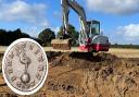 The excavation underway in Colkirk, near Fakenham, and inset, the Miliarensis