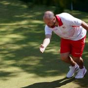 Jamie Chestney in action during the Men's Triples Gold medal match between Team England and Team Australia at Victoria Park