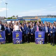 Staff and pupils at Alderman Peel High School in Wells celebrating its Ofsted result