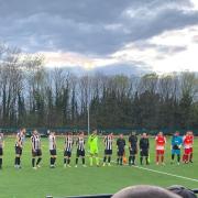 Dereham and Fakenham line-up before the Norfolk Senior Cup semi-final.