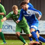 Gorleston Town FC (green) V Kirkley and Pakefield FC (blue) at Emerald Park.Boxing Day football.Picture: James Bass