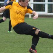 Fakenham Town reserve team player Johnny Lane fires a shot at goal during the Ghost second-string's 0-0 draw on Saturday. Picture: ADAM GOOCH