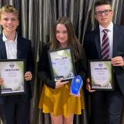 Norfolk grassroots cricket awards - Rising Star (L-R) Runner up – Will Hurrell, winner – Niamh Rushton, runner up – Jamie Pywell