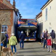 A 20ft yacht was seen wedged down a narrow street