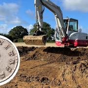 The excavation underway in Colkirk, near Fakenham, and inset, the Miliarensis