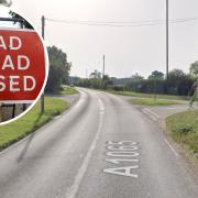 Part of the A1065 at Toftrees near Fakenham has been closed