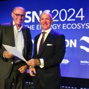 Alfred Risan, left, Norwegian Offshore Wind; and Kevin Keable, chair of East of England Energy Group (EEEG), with the memorandum of understanding they have both signed, at SNS24