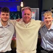 L-R Max Ross, actor Paul Clayton and Nathaniel Lawes at Blakeney House