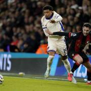 Chelsea attacker Jadon Sancho, left, battles with Bournemouth’s Adam Smith (Andrew Matthews/PA)