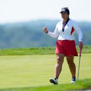 Lilia Vu reacts after making a vital putt on the 17th green before clinching the Solheim Cup for the United States (Chris Szagola/AP)