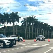 Sheriff vehicles near Trump International Golf Club in West Palm Beach, Florida (Stephany Matat/AP)